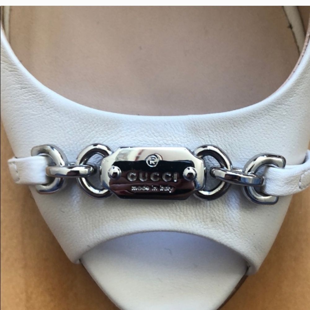 Gucci Horsebit Brand new Authentic White Sling back adjustable Heel Size 37.5 - Picture 6 of 10